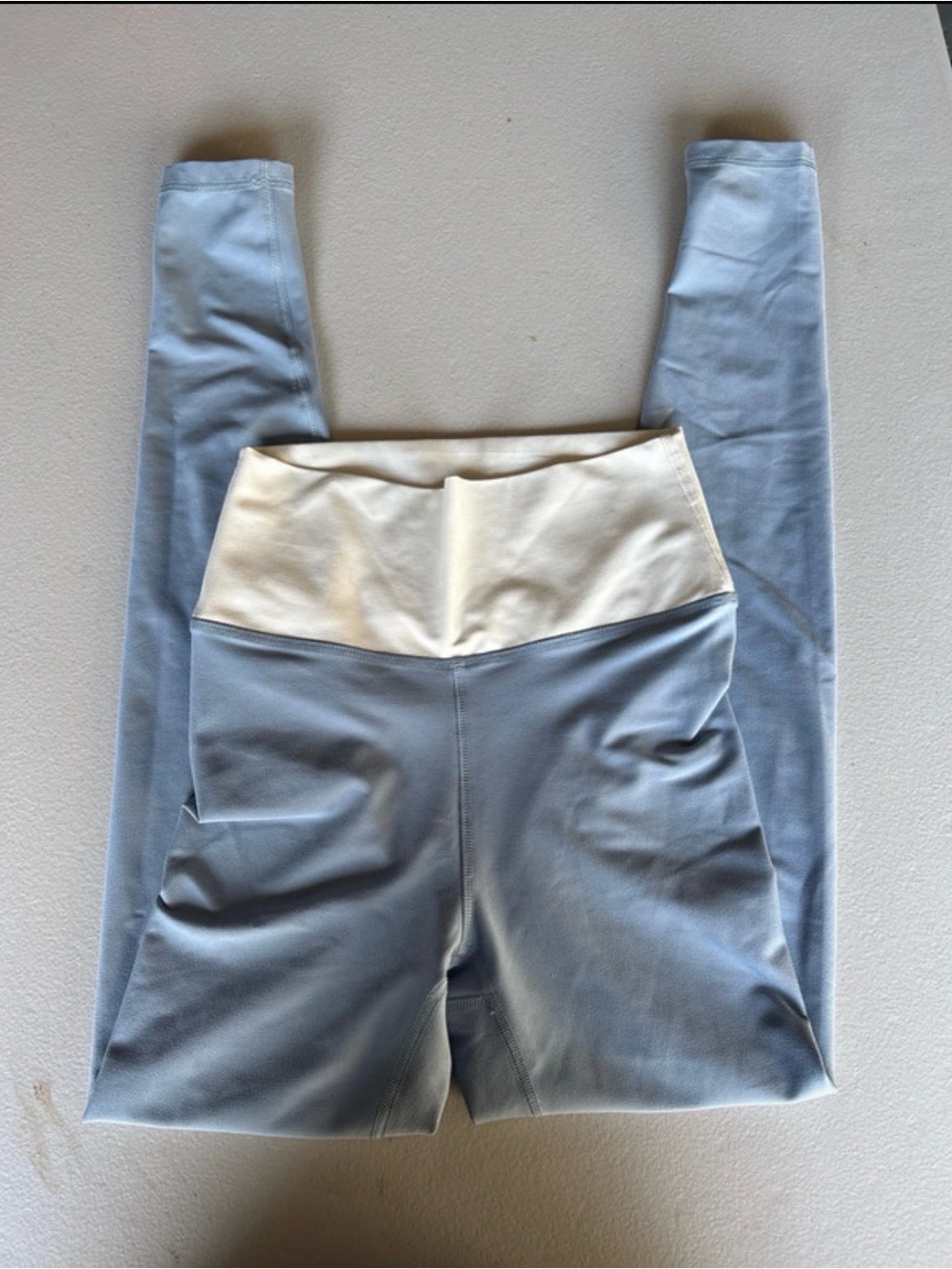 WeWoreWhat High-Waist Light Blue Leggings with Cream Waistband